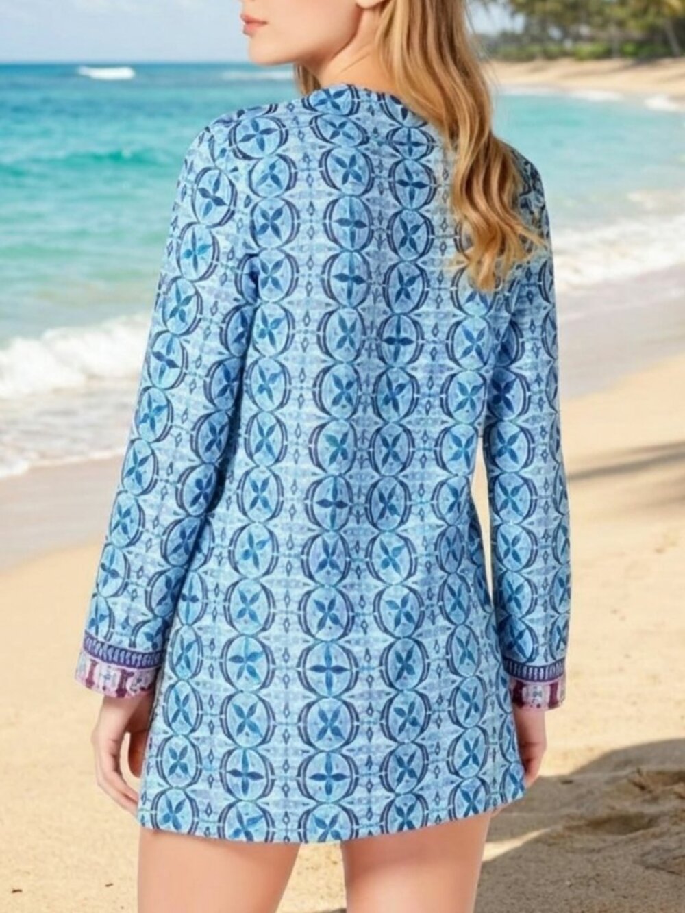 Brand NEW La Blanca Swimwear Beachy Cover-Up Dress Blue Geometric Size XS - Picture 2 of 16